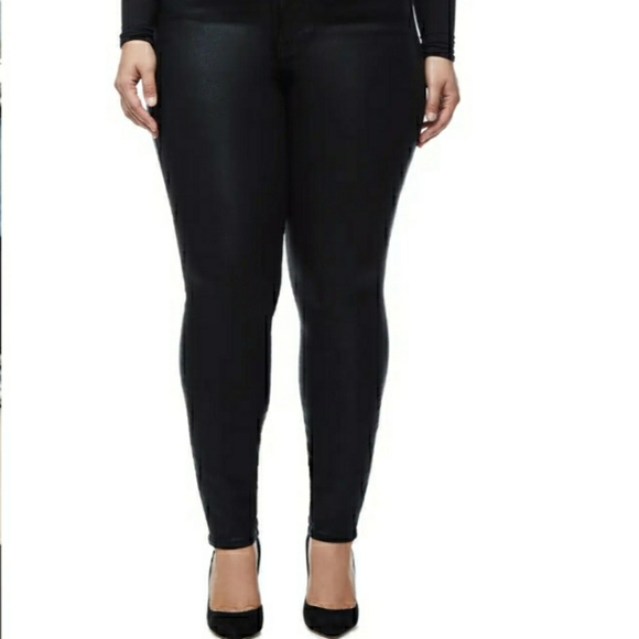 Good American Good Legs High Waist Skinny Jeans Black Coated Waxed SZ 22 - Picture 5 of 5